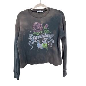 Daydreamer LA Legendary Long Sleeve Crop Thermal Graphic Top Distressed Size S